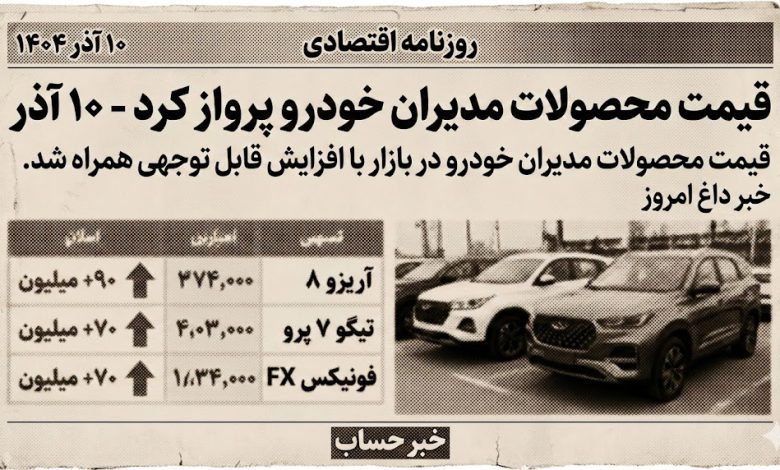 قیمت محصولات مدیران خودرو پرواز کرد - ۱۰ آذر